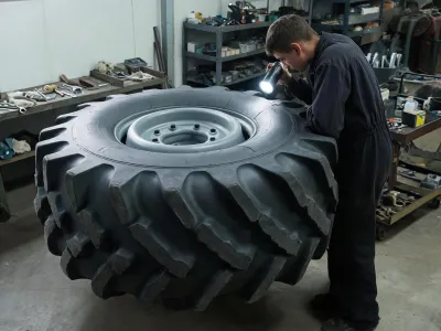 Farm tire sidewall and rim inspection